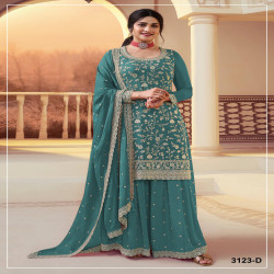 Premium Heavy Chinon Embroidered Palazzo Suit Set with Dupatta